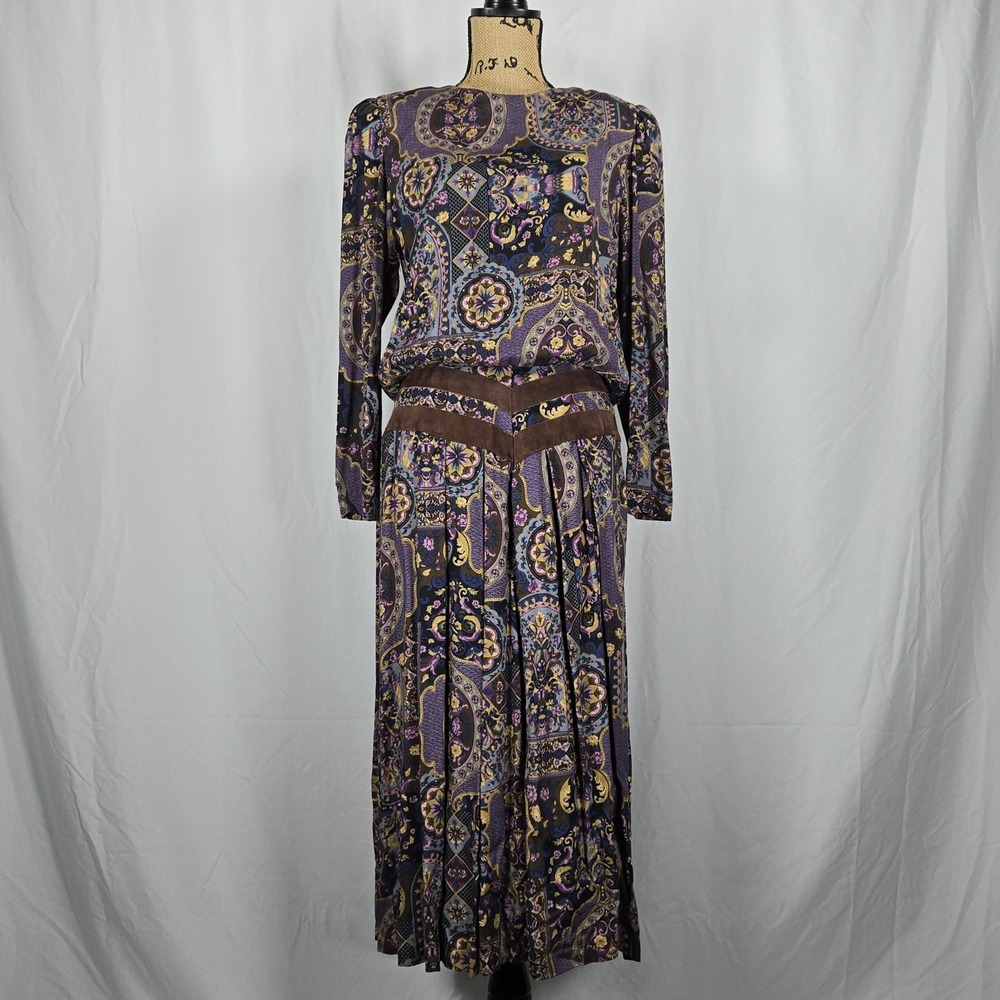 Patty O'Neil Women's Size 10 Vintage 80s Maxi Dress Purple Paisley Made in USA